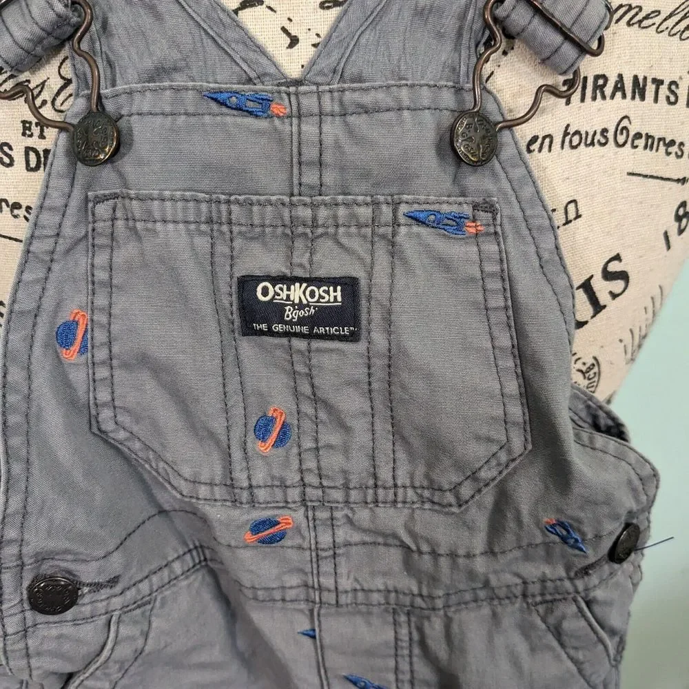Oshkosh Baby Boys Toddler Gray Overalls Sz 18 Months Pants Bib Snaps Outer Space